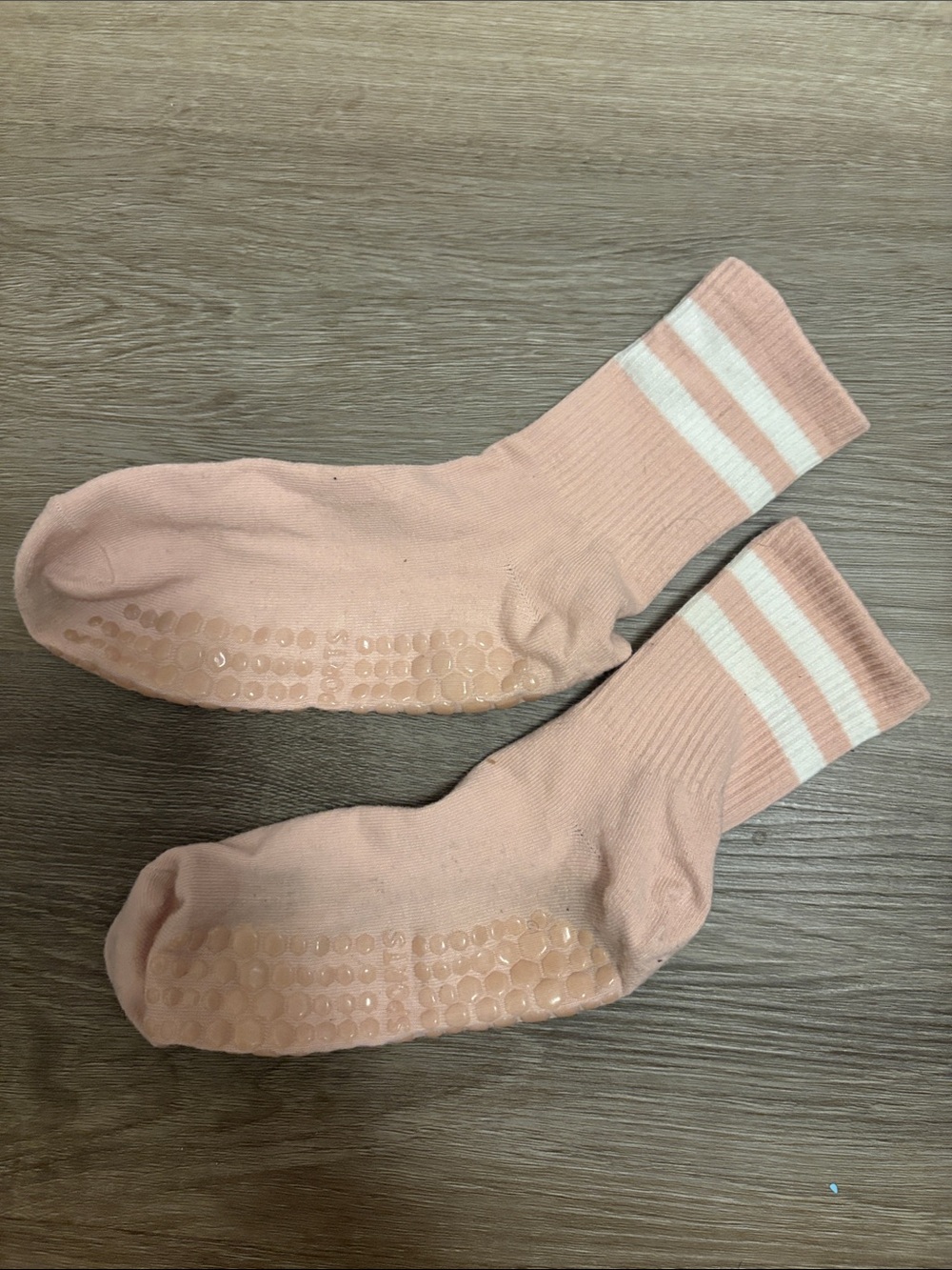 Pilates or Yoga Non-Slip Crew Socks - Pink with White Stripes